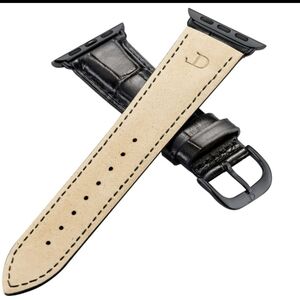 Longvadon Smartwatch Band for Apple Watches Smartwatch Black Leather Watch Strap